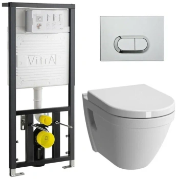 Унитаз с инсталляцией подвесной Vitra S50 кнопка хром, безободковый 9003B003-7201 купить
